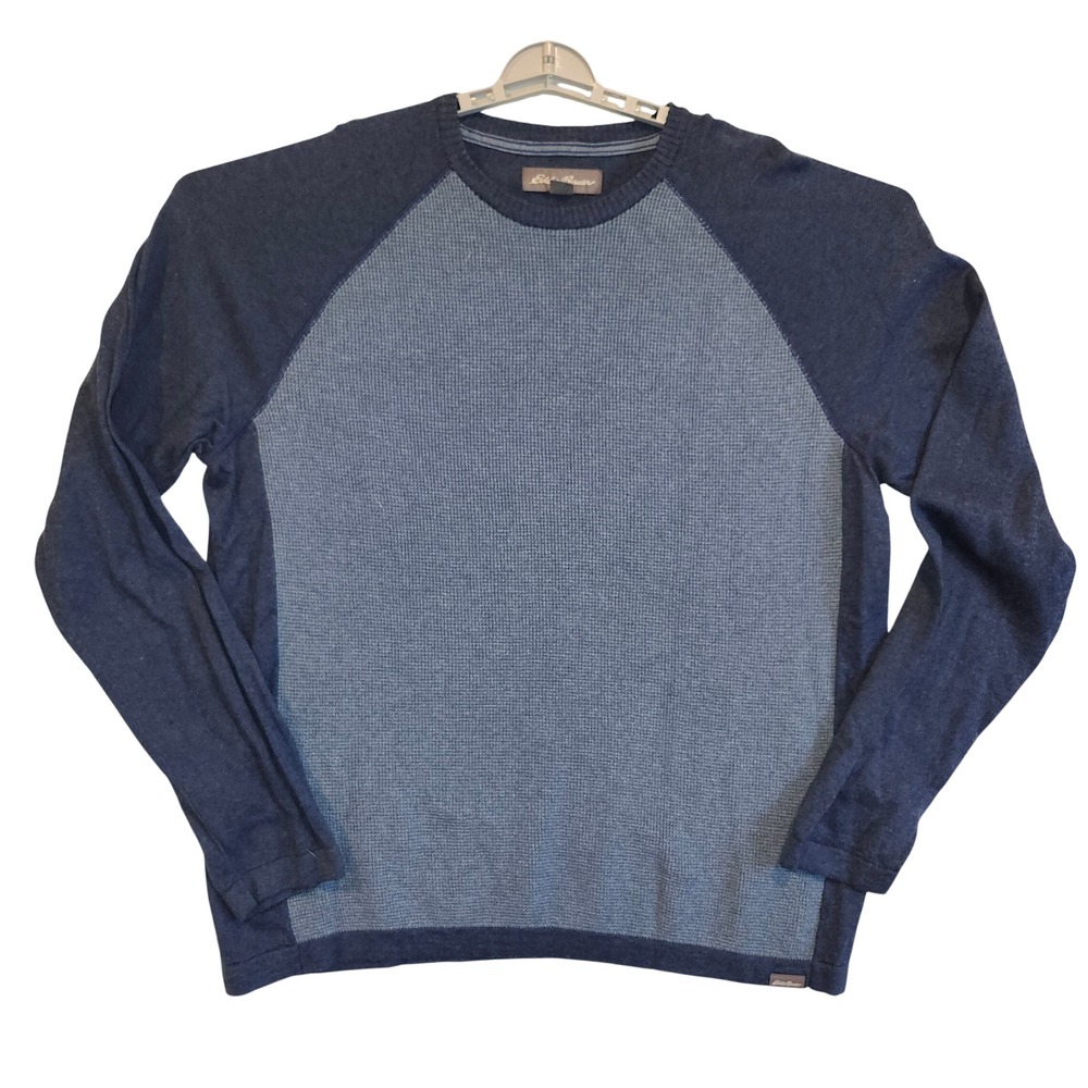 Eddie Bauer Mens Blue Colorblock Raglan Waffle Knit‎ Crewneck Sweater XXL